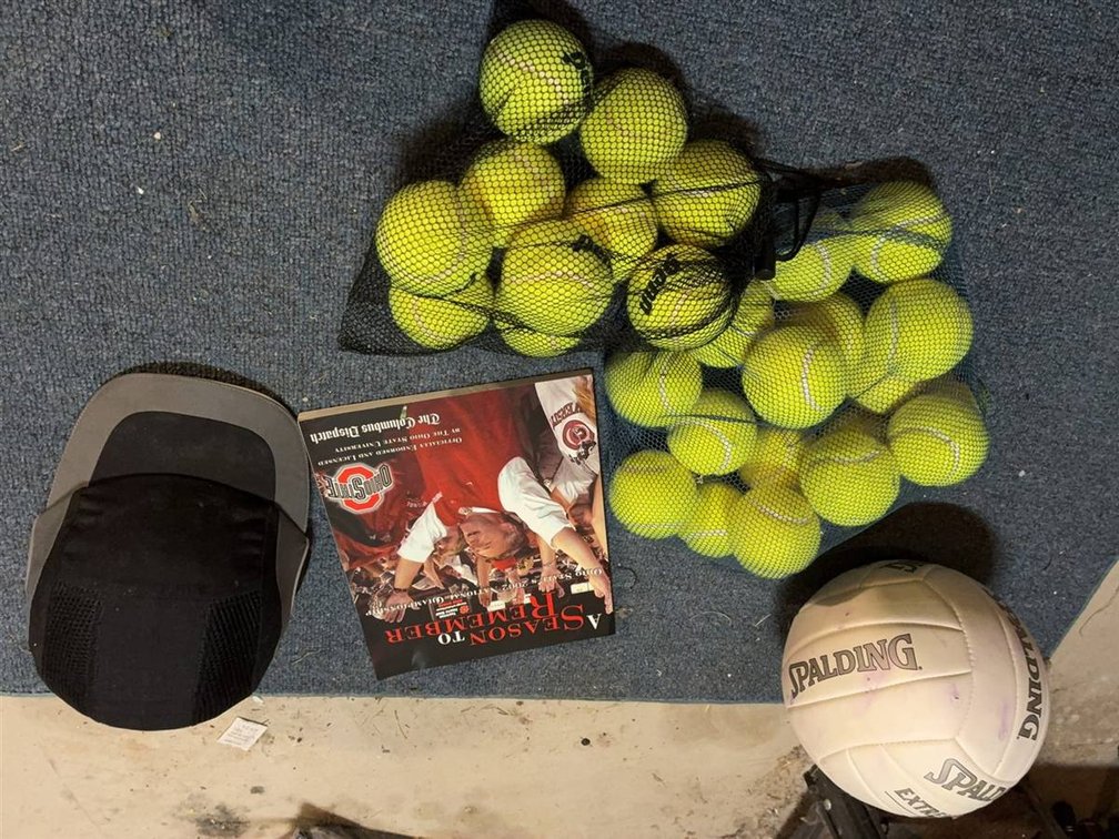 Spalding Volleyball, Tennis Balls, Cap, Book Lot