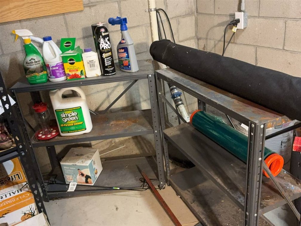 Metal Shelving Units With Garden Supplies Lot