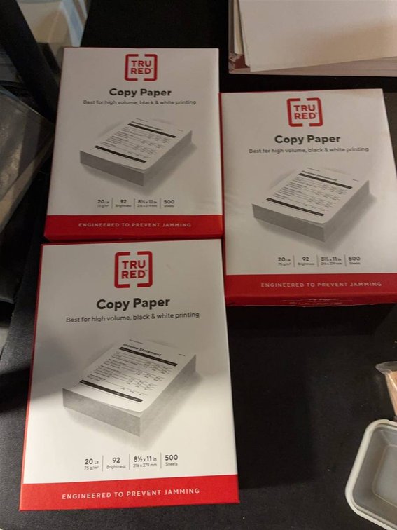 Three Packs TRU RED Copy Paper 8.5x11 500 Sheets