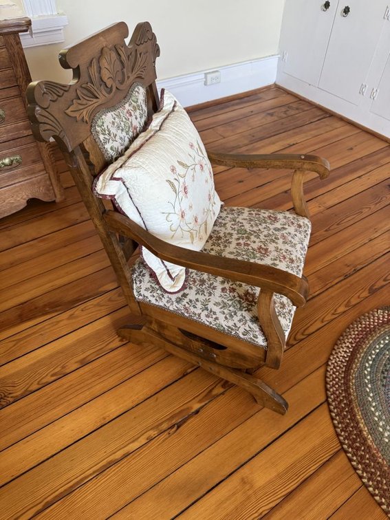 1929ish Rocker Upholstered - How Many Babies Has It Rocked ?