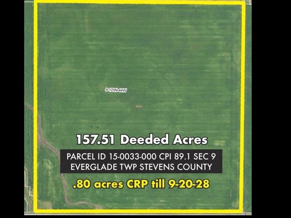 PARCEL #5 160.07 SURVEYED ACRES, 157.36+/- TILLABLE ACRES, PARCEL ID 15-0033-000 CPI 89.1 SEC 9 EVERGLADE TWP STEVENS COUNTY .80 ACRES CRP TILL 9-20-28