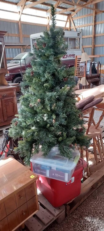 (I-36A) 4' 6" ARTIFICIAL PER LIT X-MAS TREE, TOTE OF LIGHTS AND BOXED LIGHTS