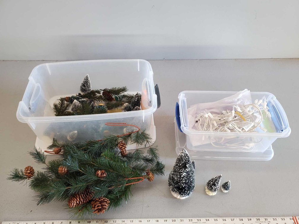 (I-45) MODEL TRAIN LIGHTS AND MISC WINTER TREES
