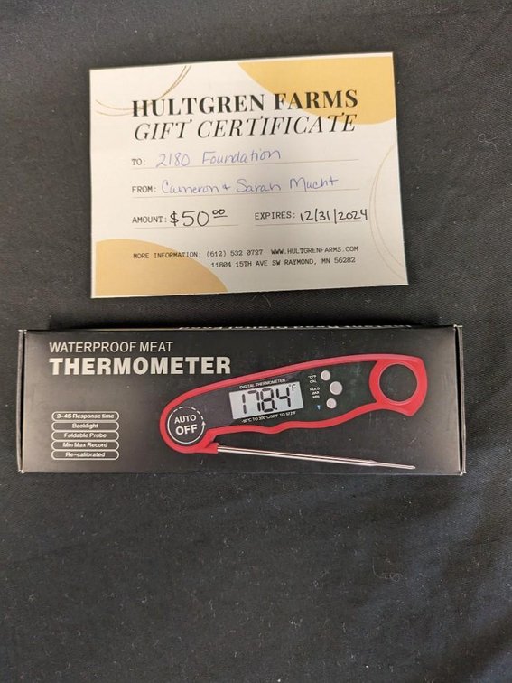 $50 HULTGREN FARMS GIFT CERTIFICATE AND WATER PROOF MEAT THERMOMETER