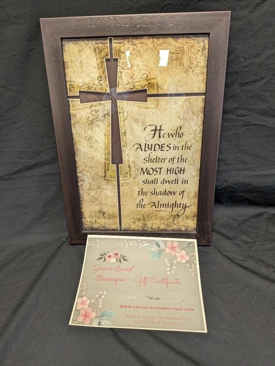 GRACE LACE BOUTIQUE $50 GIFT CERTIFICATE. SPIRITUAL PICTURE FRAME.