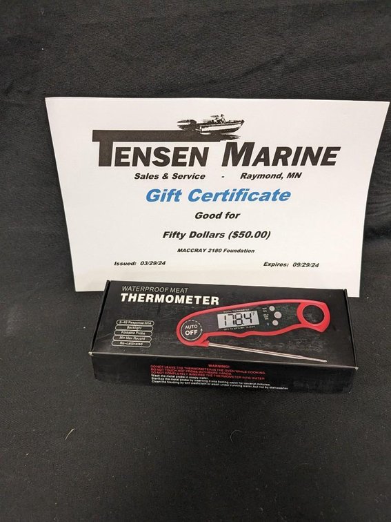 TENSEN MARINE $50 GIFT CERTIFICATE. WATERPROOF MEAT THERMOMETER