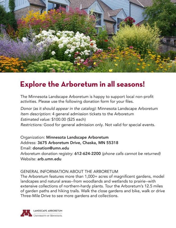 MN LANDSCAPE ARBORETUM 4 GENERAL ADMISSION TICKETS