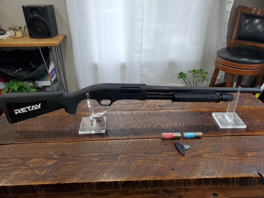 (I-91) NEW RETAY GPS 12 GAUGE PUMP ACTION, 5 ROUNDS + 1, 18.5" BARREL, MATTE BLACK, 3 CHOKES & KEY
