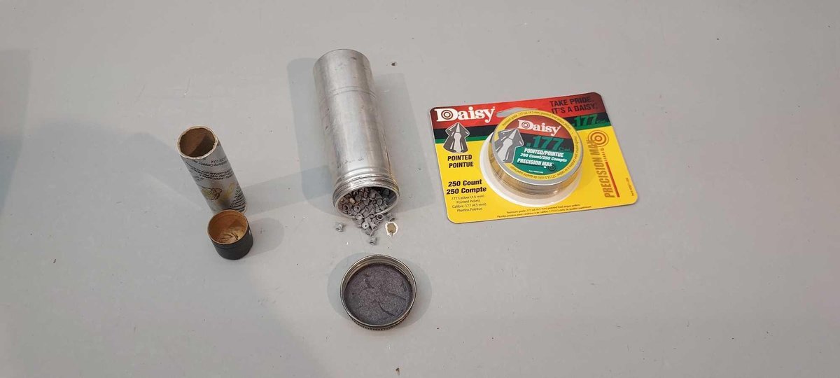 (I-2324) PARTIAL TUBE OF QUICK SILVER BBS, NEW TIN OF .177 PELLETS, PARTIAL CAN OF PELLETS