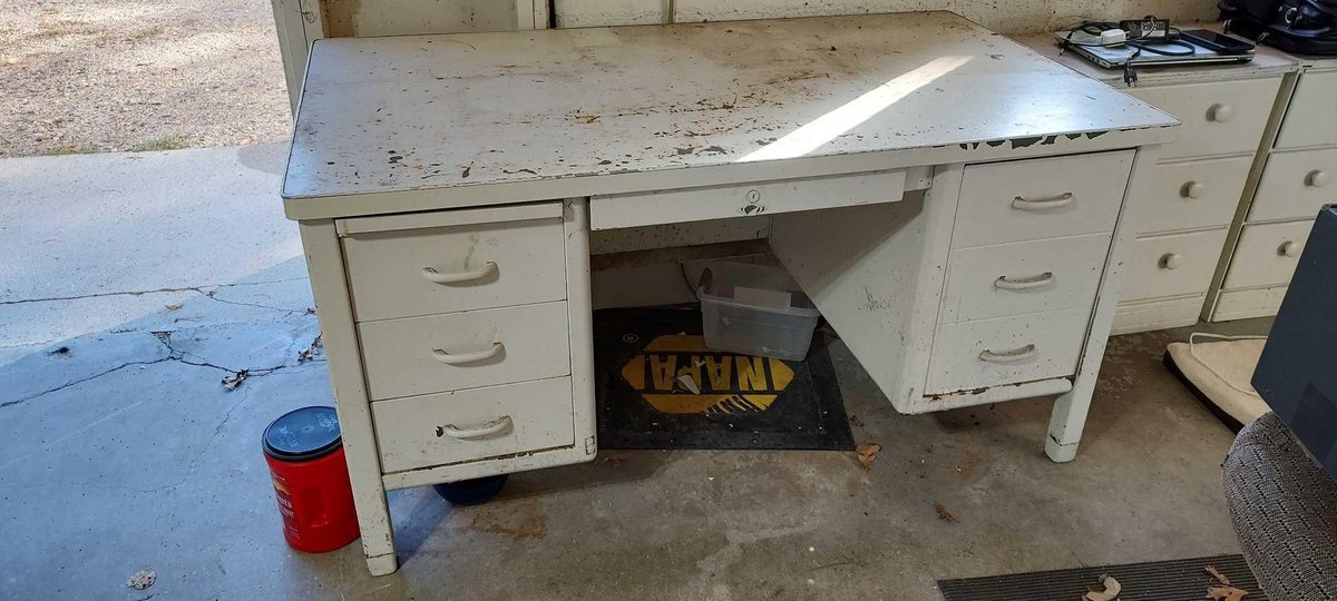 LARGE METAL DESK WITH DRAWERS