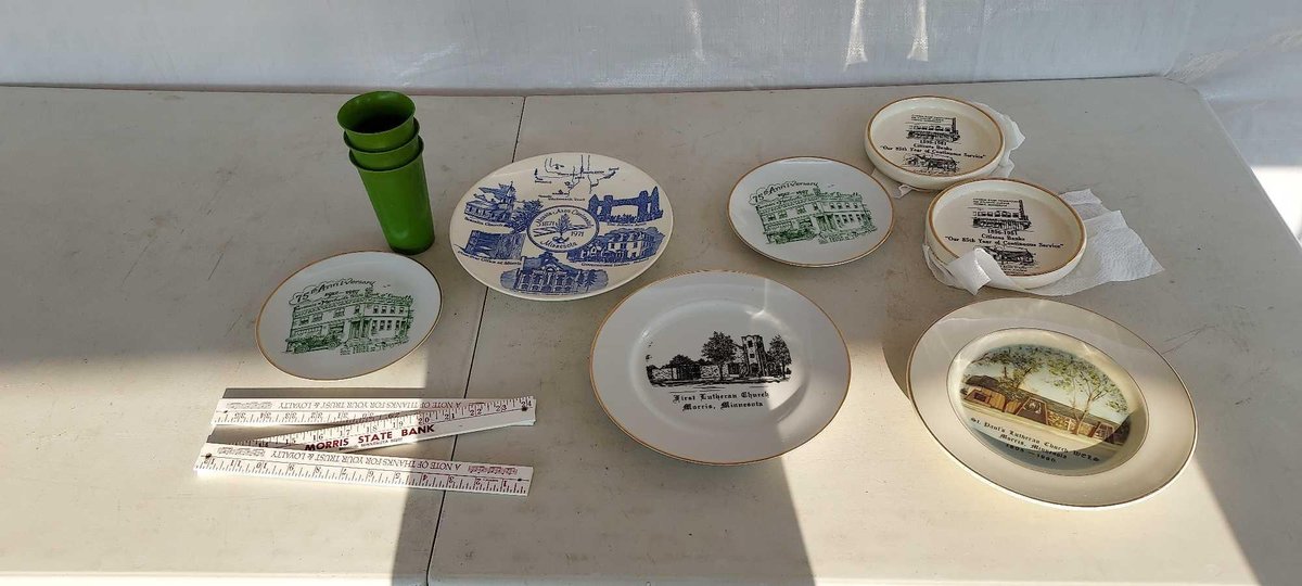 (I-5) 5 100 YR, 85 YR AND 75 YR COMMEMORATIVE PLATES FROM MORRIS, MN AND MISC. PLATES 6