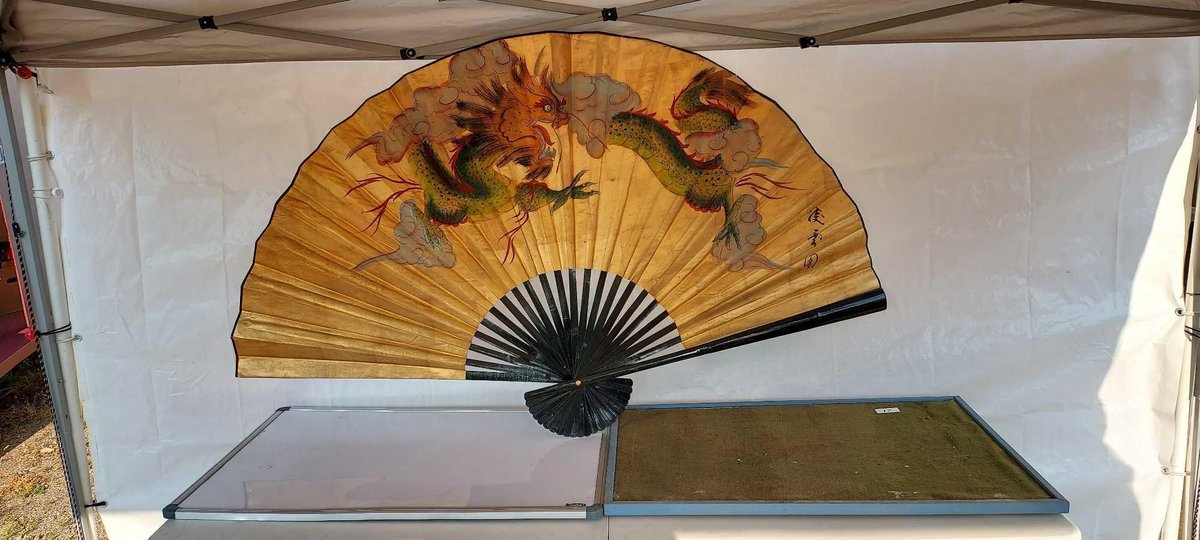 (I-17) 2 BULLETIN BOARDS AND VINTAGE LARGE WALL HANGING ORIENTAL FAN