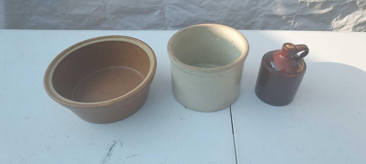 (I-19) PICKLE JAR CROCK, MONMMOTH POT AND SMALL BROWN CROCK JUG
