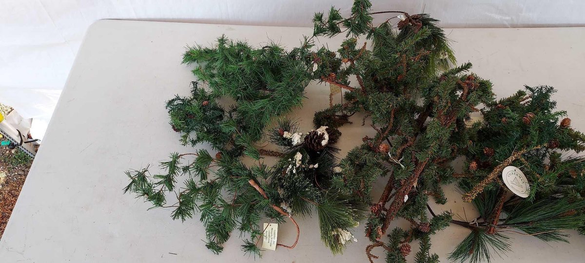 (I-52) LARGE BOX OF BRAND NEW "VICKERMAN" BRAND PINE TREE DECORATIONS FOR DECORATING AND CRAFTING. MANY STILL HAVE ORIGINAL TAGGING