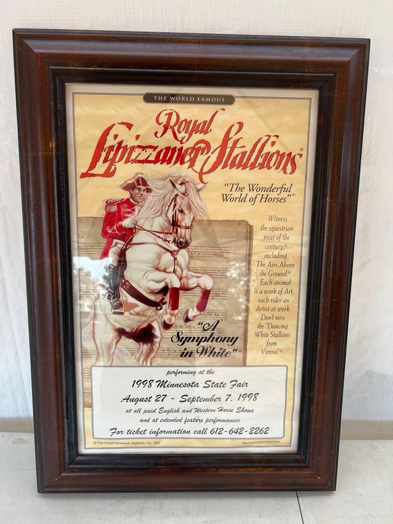 (I-69) FRAMED 1998 MN STATE FAIR POSTER ADVERTISING THE ROYAL LIPENZZANER STALLION SHOW