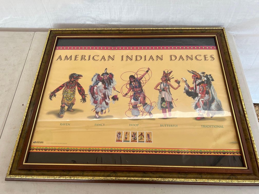 (I-70) FRAMED U.S.P.S. POSTER FEATURING AMERICAN INDIAN DANCERS FOR 32CENT STAMPS
