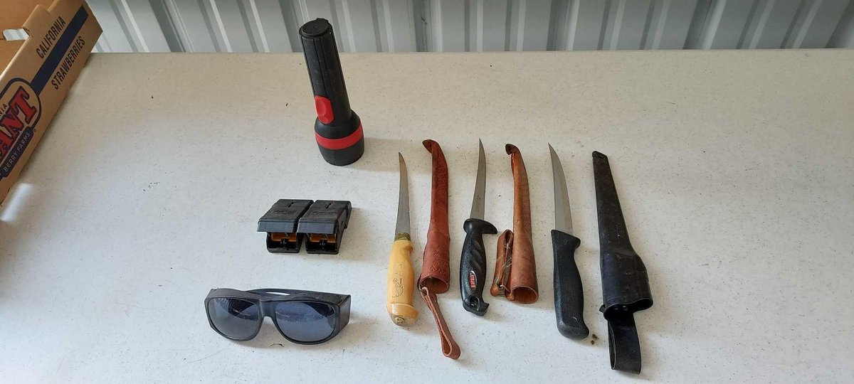 [3] FILET KNIVES, FLASHLIGHT, AND SUNGLASSES