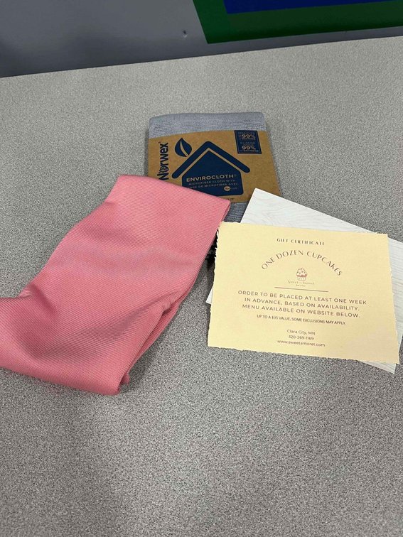 Norwex cloth donated by Kim Bristle and one dozen cupcakes donated by Sweet Amoret