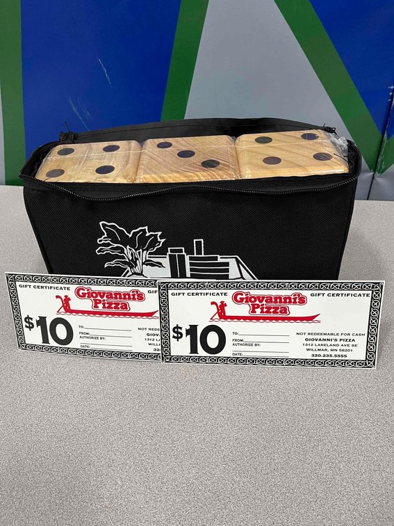Yard dice donated by SMBSC and two $10 gift cards donated by Giovanni's Pizza