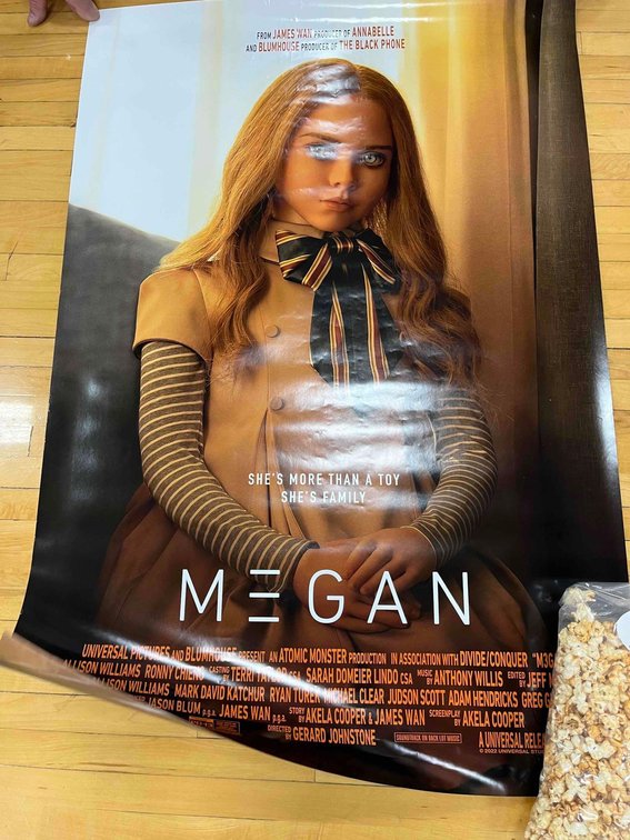 Megan movie poster and popcorn donated by Millennium Theater