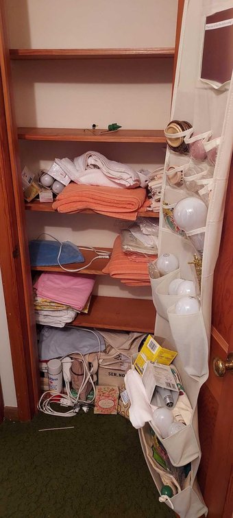 LARGE ASSORTMENT OF TOWELS, HAND TOWELS, LIGHTBULBS, AND OTHER MISC ITEMS