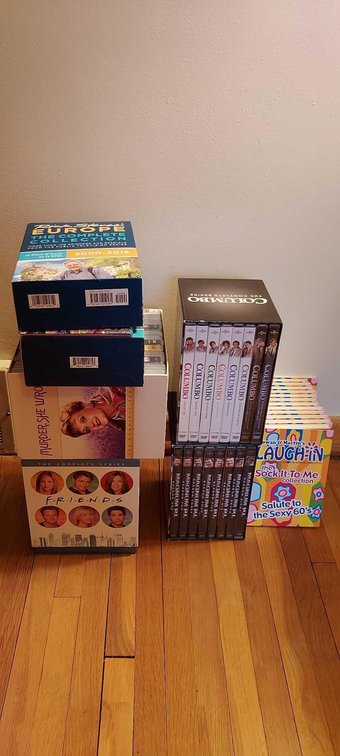 MURDER SHE WROTE, FRIENDS, MAGNUM P.I, COLUMBO, RICK STEVE'S, AND LAUGH IN DVD SETS