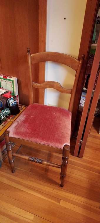 VINTAGE WOODEN CHAIR WITH PADDED SEAT