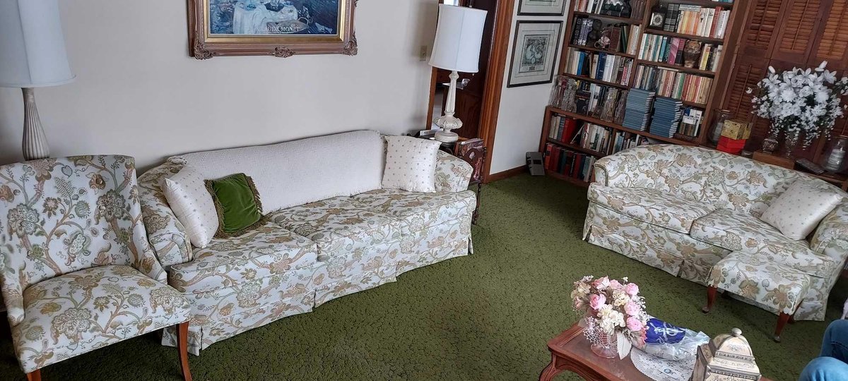 MATCHING VINTAGE COUCH/LOVE SEAT, CHAIR, AND OTTOMAN