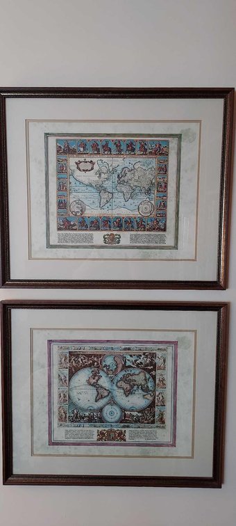 (4) FRAMED HISTORIC WORLD MAPS