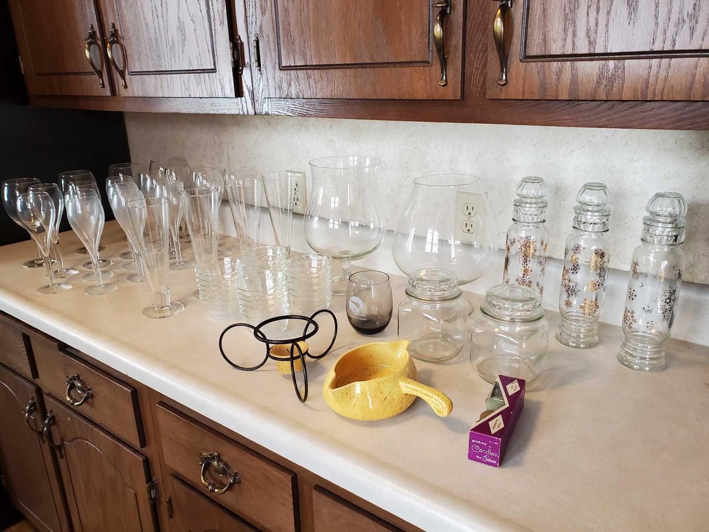ASSORTMENT OF STEMWARE, RAMEKINS, AND MISC