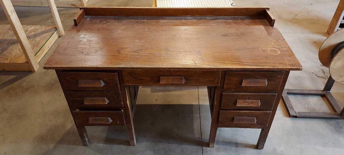 (I-66) WOODEN DESK 54" LENGTH X 29-1/2" HEIGHT X 26-1/4" DEPTH