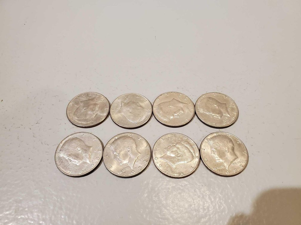 (8) SILVER HALF DOLLARS, 1982, 1983, 1985, & 1991