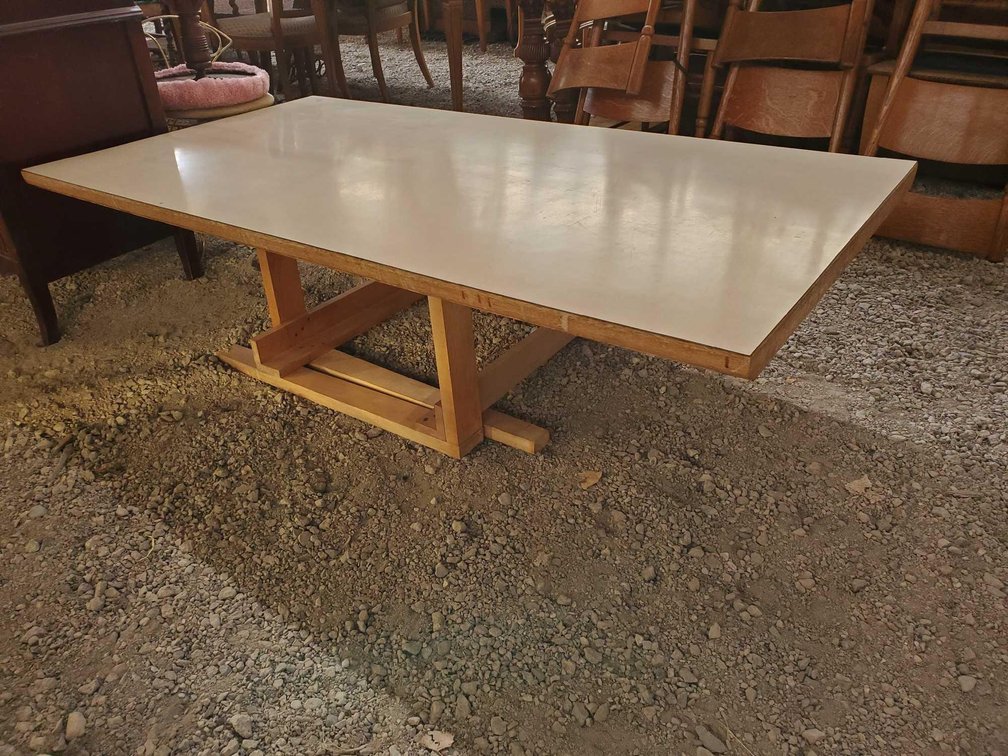 HAND MADE COFFEE TABLE/KITCHEN TABLE, ADJUSTABLE LEGS, 66"W X 35"D