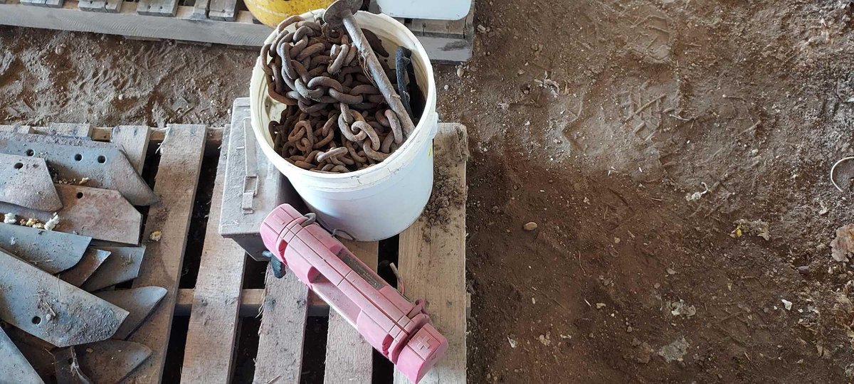 BUCKET OF CHAINS, JUMP PACK, AND AMMO CAN