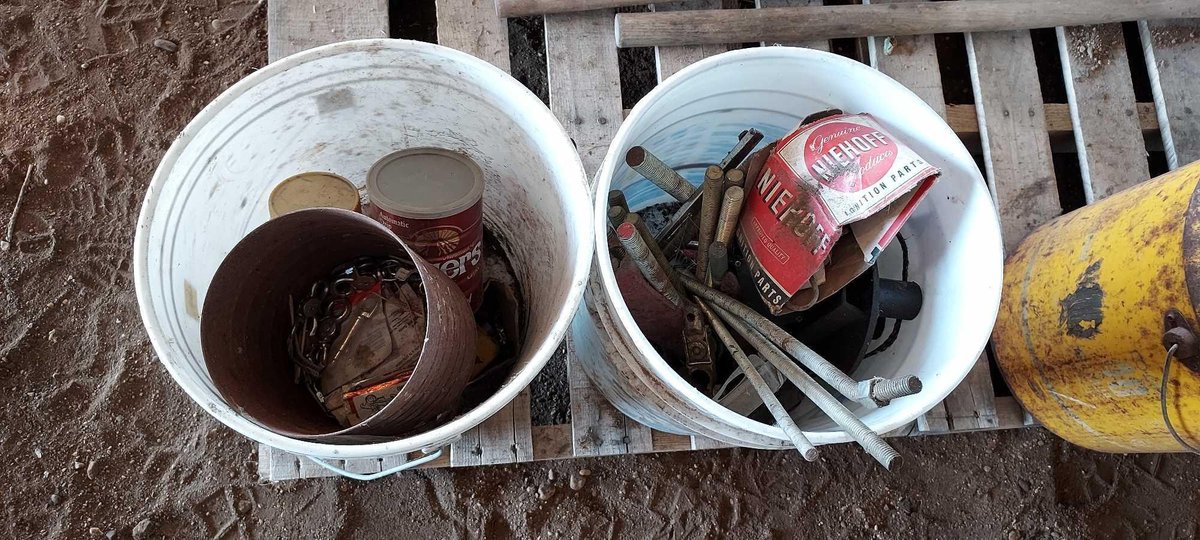 (2 BUCKETS) OF THREADED RODS, AND OTHER HARDWARE