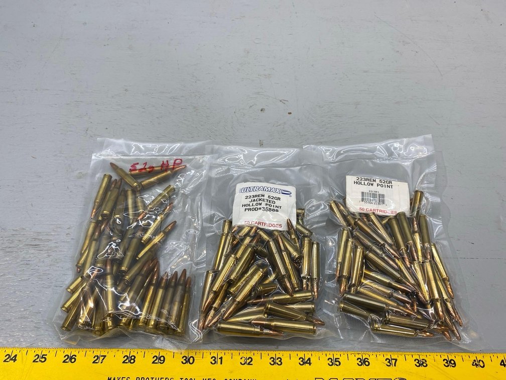 (I-53) [3] BAGS OF [50] ULTRAMAX 223 52 GR. HOLLOW POINT CARTRIDGES