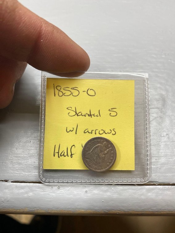 (I-58CO) 1855-O SEATED LIBERTY HALF DIME