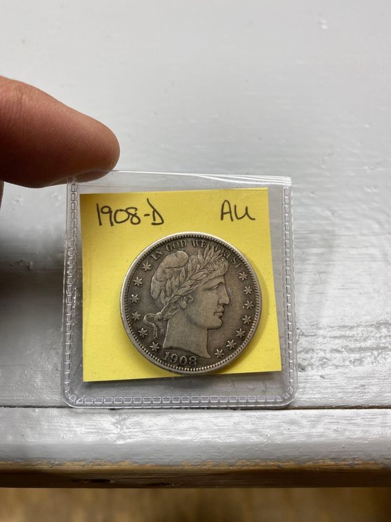(I-72CO) 1908-D BARBER HALF DOLLAR (AU)