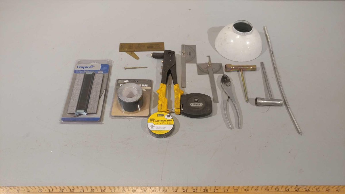 ASSORTMENT OF PLIERS, RIVET GUN, AND OTHER MISC ITEMS