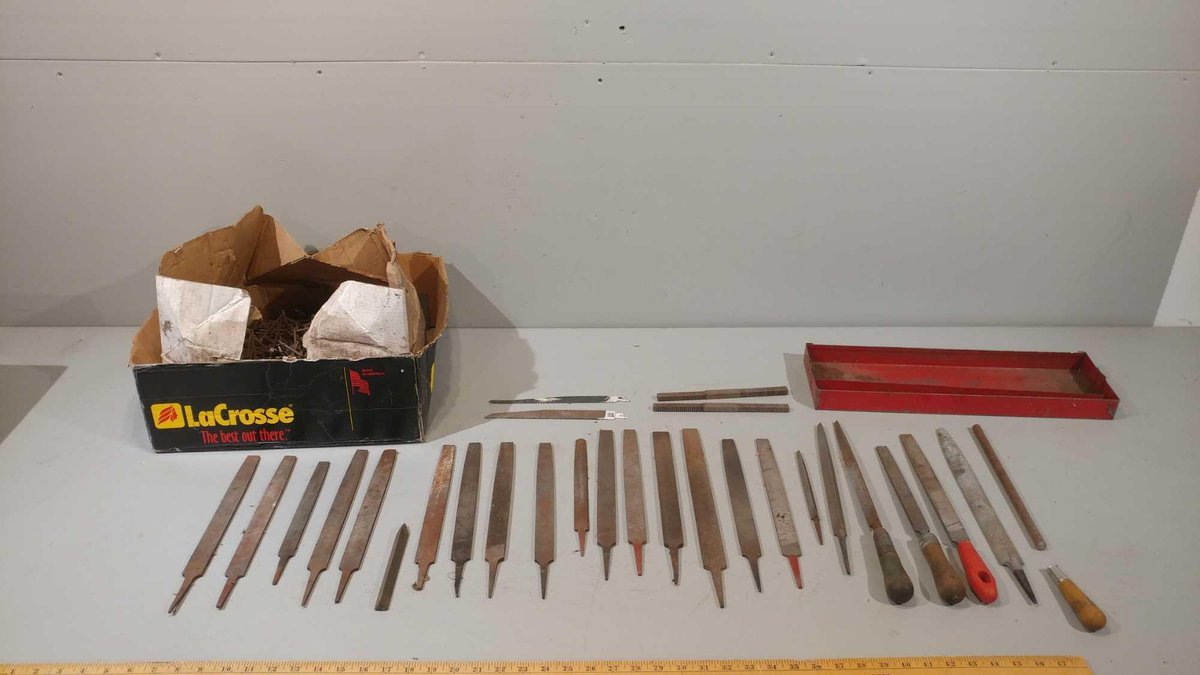 ASSORTMENT OF FILES AND BOX OF DUPLEX NAILS