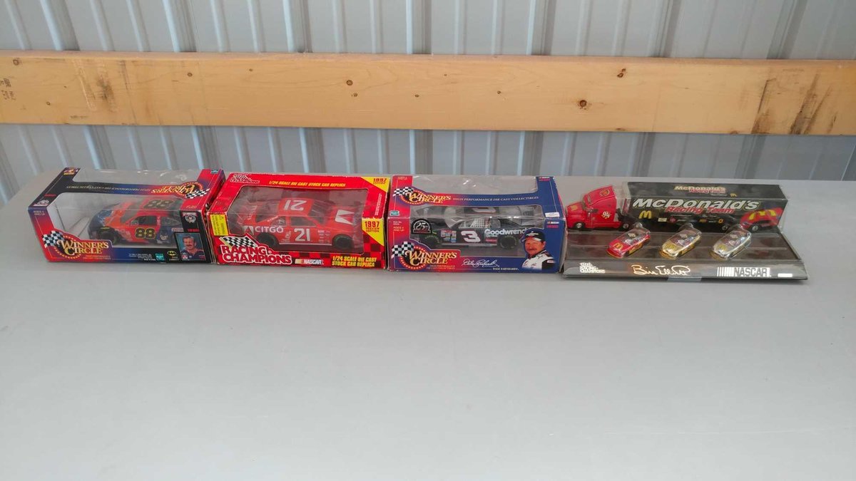 (I-12) ASSORTMENT OF DIE CAST NASCAR MODEL RACE CARS AND A MODEL SEMI TRUCK & TRAILER