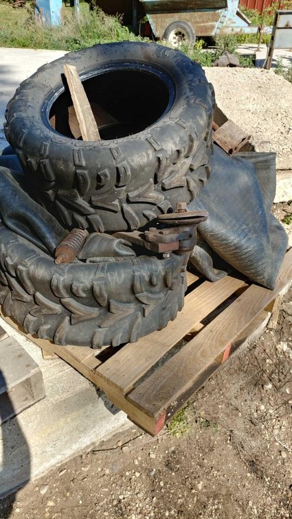 ASSORTMENT OF ATV TIRES, RIM, INTER TUBE RUBBER, AND MISC