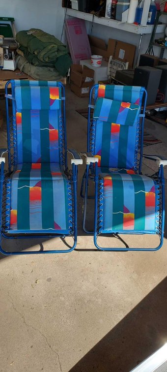(2) FABRIC GRAVITY LAWN CHAIRS