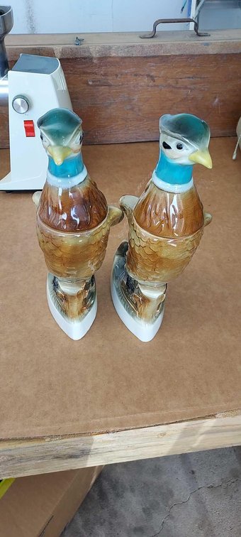 (2) DECORATIVE PHEASANT CORK BOTTLES/CONTAINERS