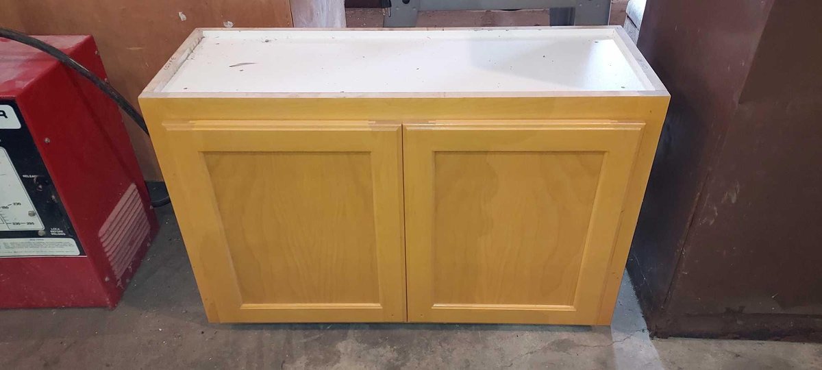 WOODEN HANGING 2-DOOR CABINET, 35"W X 22"H X 14"D