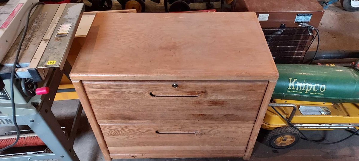 2-DRAWER WOODEN FILE CABINET, 35"W X 30"H X 20"D