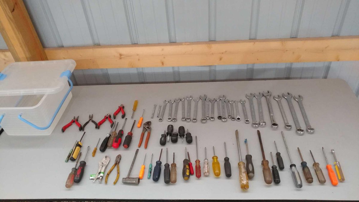(I-59) ASSORTMENT OF WRENCHES, SCREWDRIVERS, PLIERS, AND OTHER TOOLS/ITEMS