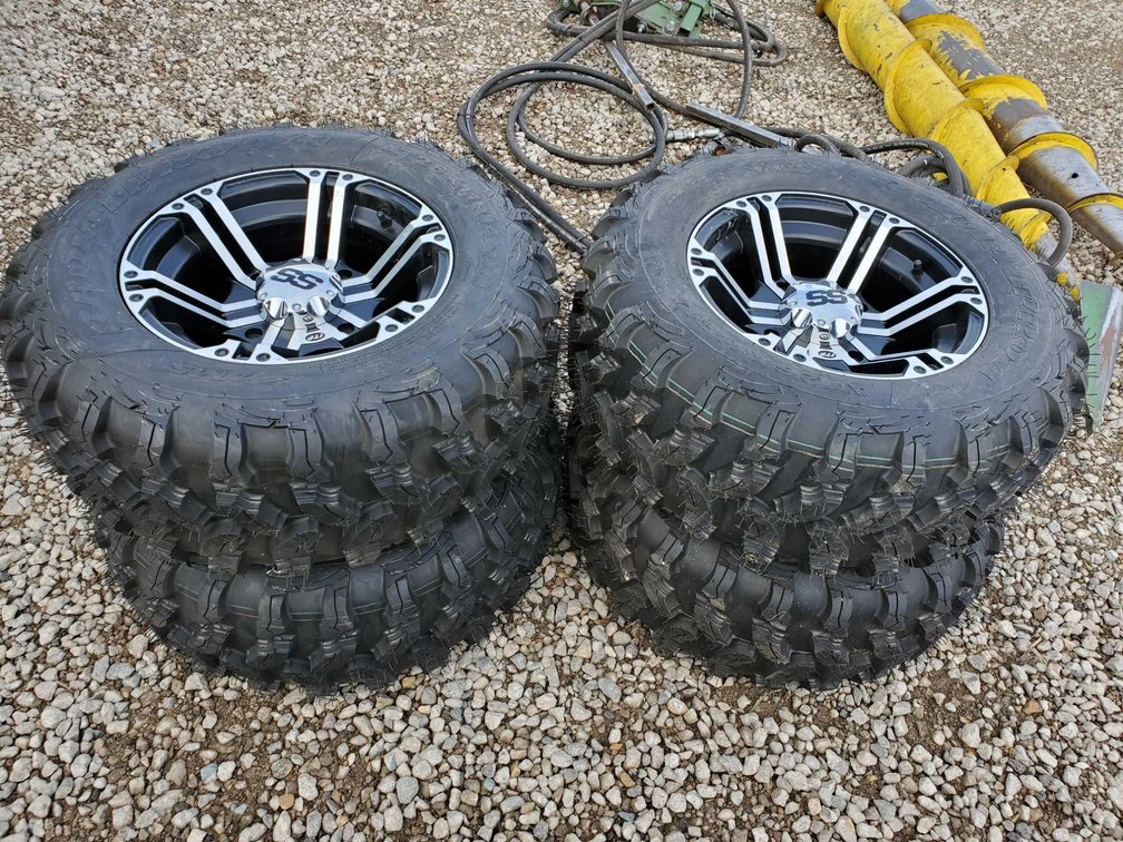 (I-353) (4) NEW RIMS & TIRES FOR CAN-AM 800, 4 BOLT RIMS W/AT 26X11R14 TIRES