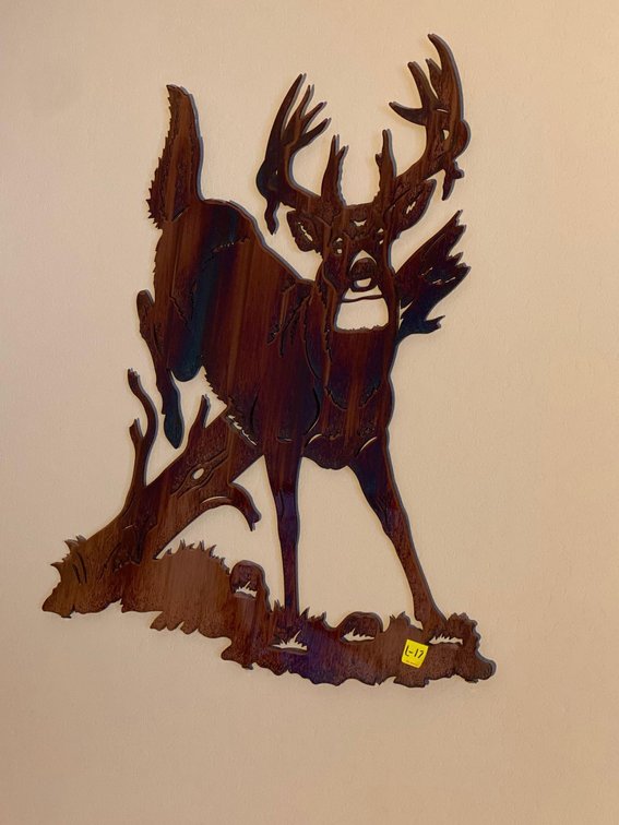 (A1-NORWAY) (2) METAL WALL HANGING CUTOUTS ONE OF DEER (27"X28") AND ONE OF ELK 28"X30"
