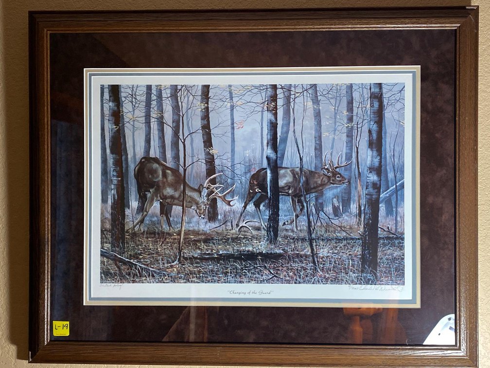 (A1-NORWAY) CHARLES H DENAULT WHITETAIL DEER PRINT CHANGING OF THE GUARD 25" X 31.5" 